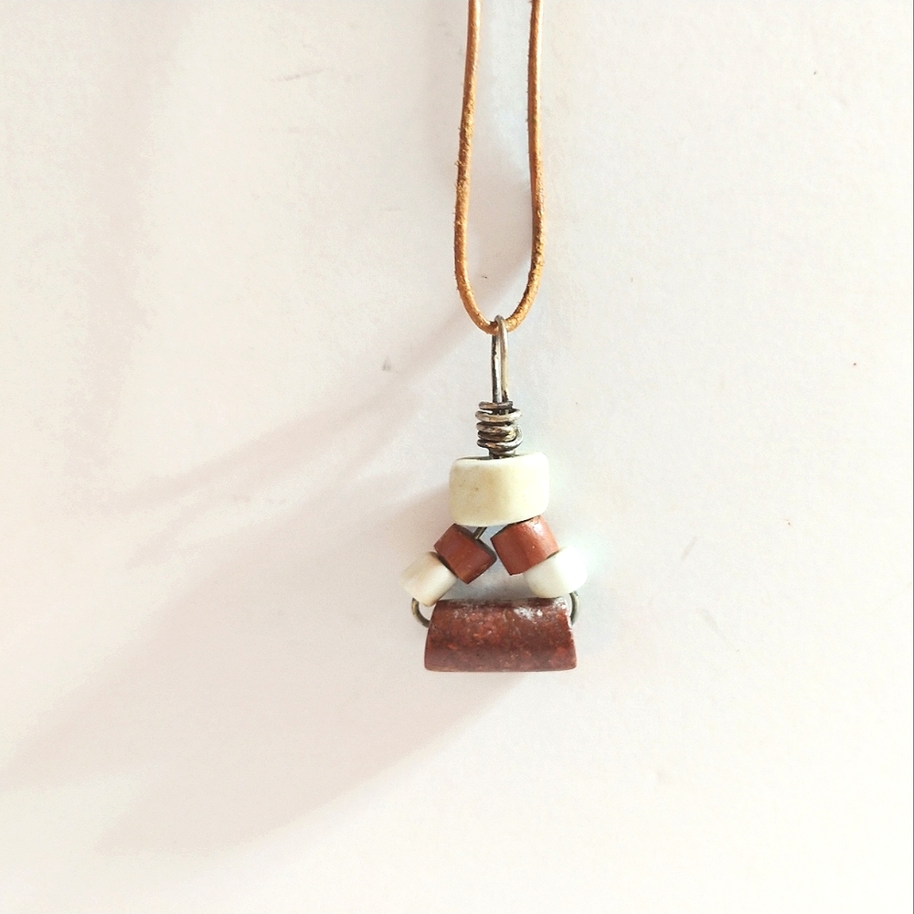Pendant Necklace Vintage Bead Jewelry Handmade Rust White